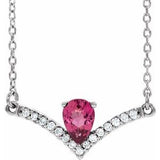 Platinum Natural Pink Tourmaline & .06 CTW Natural Diamond 16" Necklace
