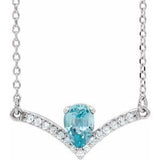 14K White Natural Blue Zircon & .06 CTW Natural Diamond 16" Necklace