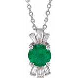 Sterling Silver Natural Emerald & 1/6 CTW Natural Diamond 16-18" Necklace