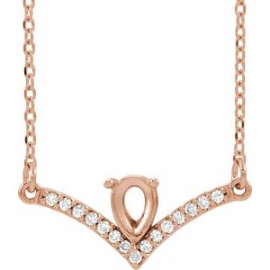 14K Rose 6x4 mm Pear .06 CTW Natural Diamond Semi-Set V 18" Necklace