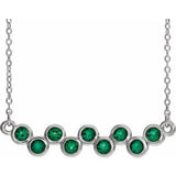 14K White Natural Emerald Bezel-Set Bar 16-18" Necklace