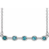 Platinum Natural Blue Zircon Bezel-Set Bar 16" Necklace