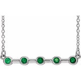 14K White Lab-Grown Emerald Bezel-Set Bar 18" Necklace