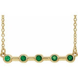 14K Yellow Natural Emerald Bezel-Set Bar 16" Necklace