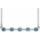 14K White Natural Aquamarine Bezel-Set Bar 16" Necklace