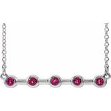 14K White Natural Pink Tourmaline Bezel-Set Bar 18" Necklace