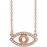 14K Rose 3.5 mm Round Natural White Sapphire Semi-Set Evil Eye 16" Necklace