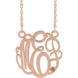 14K Rose 20 mm 3-Initials Imitation Citrine Script Monogram 18" Necklace