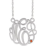 10K White 25 mm 3-Initials Imitation Citrine Script Monogram 18" Necklace