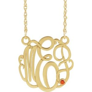 10K Yellow 25 mm 3-Initials Imitation Citrine Script Monogram 18" Necklace