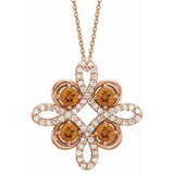 14K Rose Natural Citrine & 1/8 CTW Natural Diamond Clover 18" Necklace