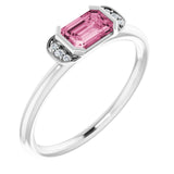14K White Natural Pink Tourmaline & .02 CTW Natural Diamond Stackable Ring