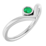 Platinum Natural Emerald Bezel-Set V Ring
