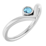 Platinum Natural Aquamarine Bezel-Set V Ring