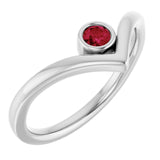Sterling Silver Lab-Grown Ruby Bezel-Set V Ring