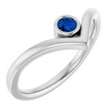 14K White Natural Blue Sapphire Bezel-Set V Ring