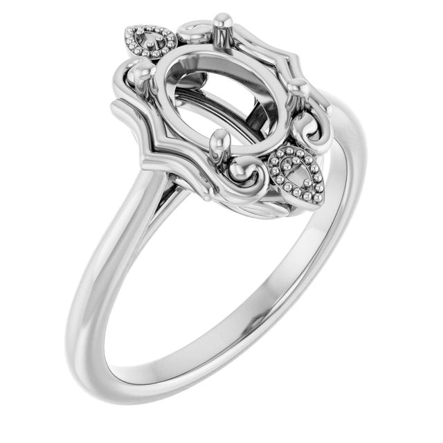 10K White8x6 mm Oval Ring Mounting