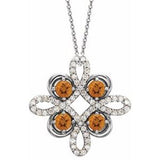 14K White Natural Citrine & 1/8 CTW Natural Diamond Clover 18" Necklace