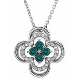 14K White Lab-Grown Alexandrite & .08 CTW Natural Diamond Clover 18" Necklace