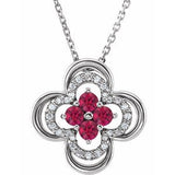 Platinum Lab-Grown Ruby & .08 CTW Natural Diamond Clover 18" Necklace