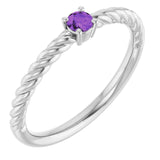 Platinum 3 mm Natural Amethyst Solitaire Rope Ring