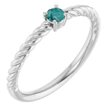 14K White 3 mm Lab-Grown Alexandrite Solitaire Rope Ring