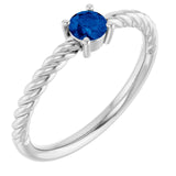 Sterling Silver 4 mm Natural Blue Sapphire Solitaire Rope Ring