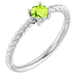 Sterling Silver 4 mm Natural Peridot Solitaire Rope Ring