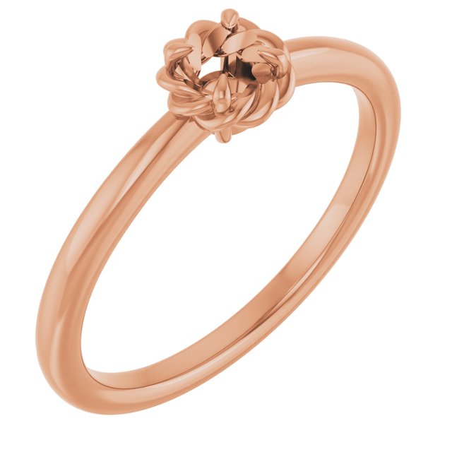 14K Rose 4 mm Round Solitaire Rope Ring Mounting