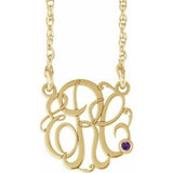 10K Yellow 30 mm 3-Initials Imitation Amethyst Script Monogram 18" Necklace
