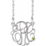 10K White 20 mm 3-Initials Imitation Peridot Script Monogram 18" Necklace