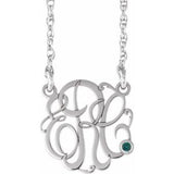 10K White 30 mm 3-Initials Imitation Alexandrite Script Monogram 18" Necklace