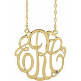 10K Yellow 20 mm 3-Initials Imitation Blue Zircon Script Monogram 18" Necklace