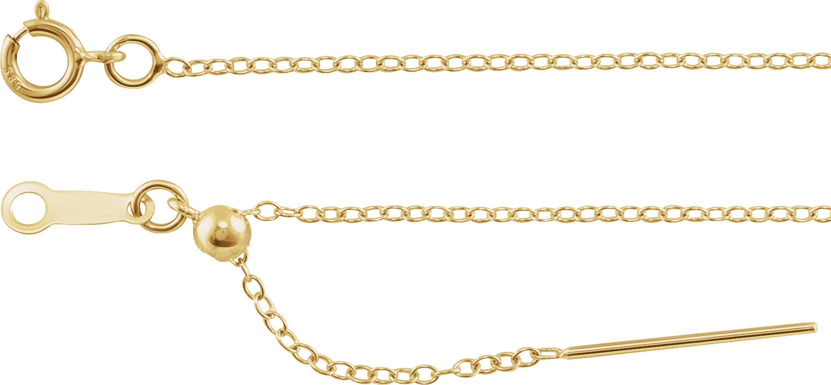 14K Yellow Gold 1.1 mm Adjustable Threader Cable 16-22" Chain